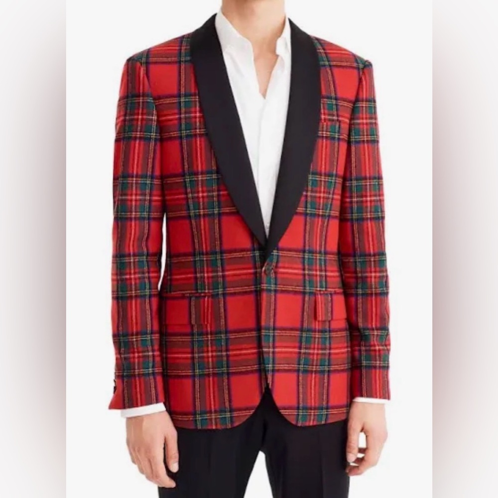 J. Crew Ludlow Slim fit dinner jacket red tartan stretch wool party wedding 38S